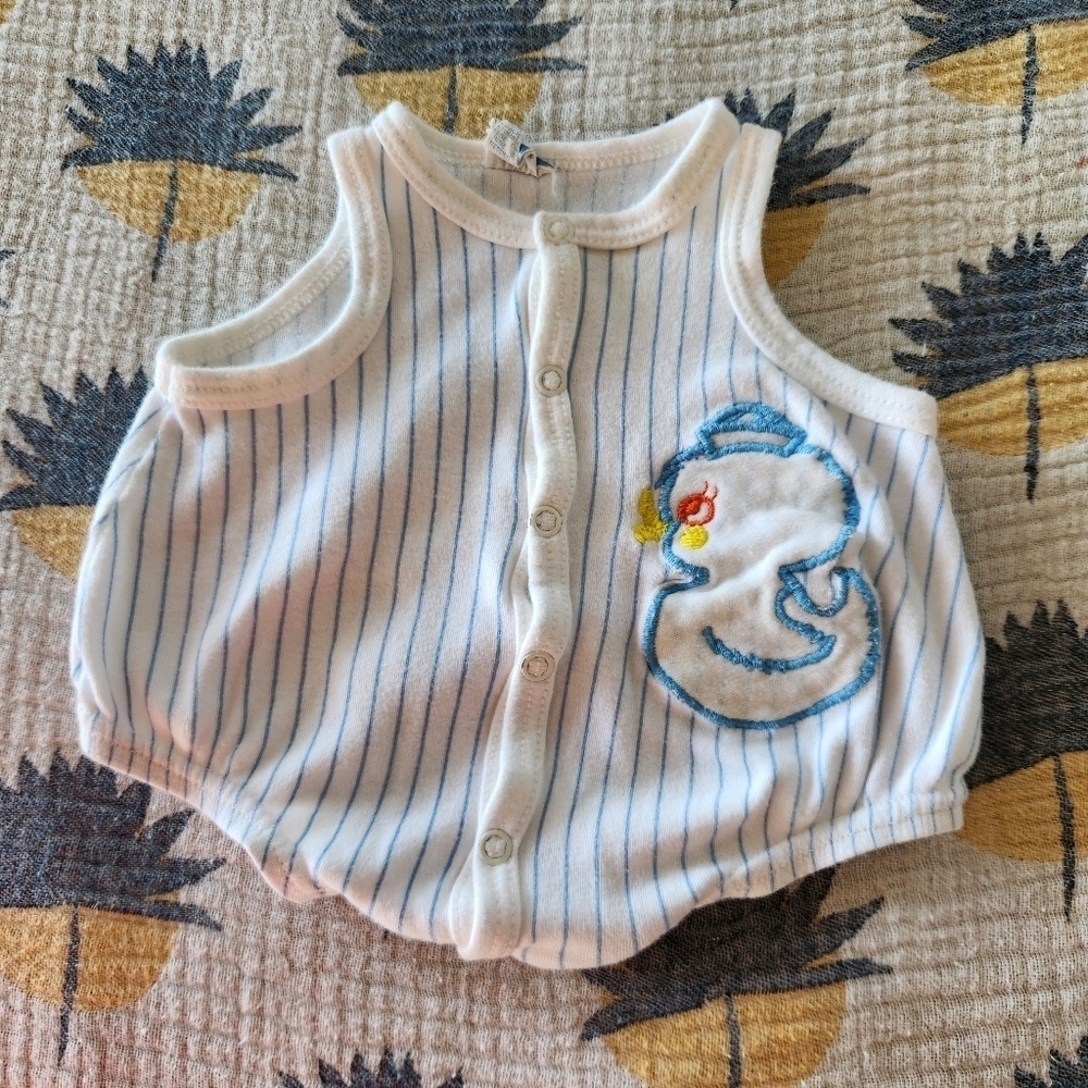Little Me Schwab Romper Sleeveless Button Up Duck Applique 3 Month 13lbs Vintage